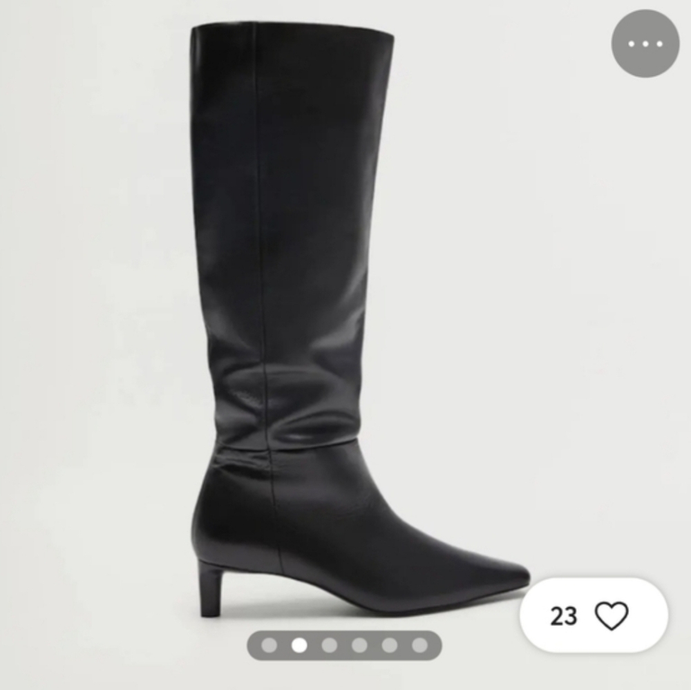 Mango Genuine Leather Boots With Square Toe and Kitten Heel - Picture 2 of 13